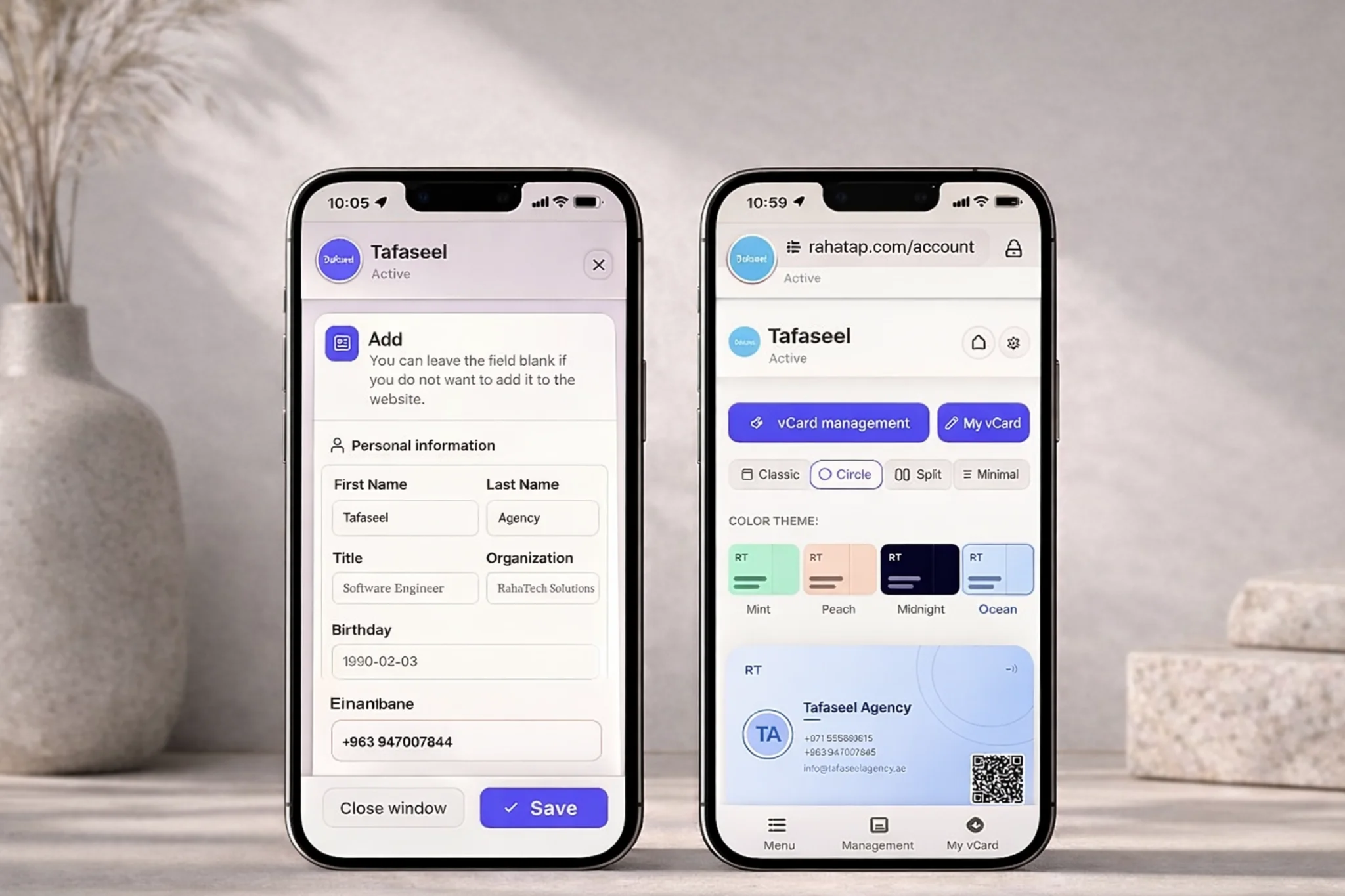 RahaTap vCard — creating and designing digital business cards