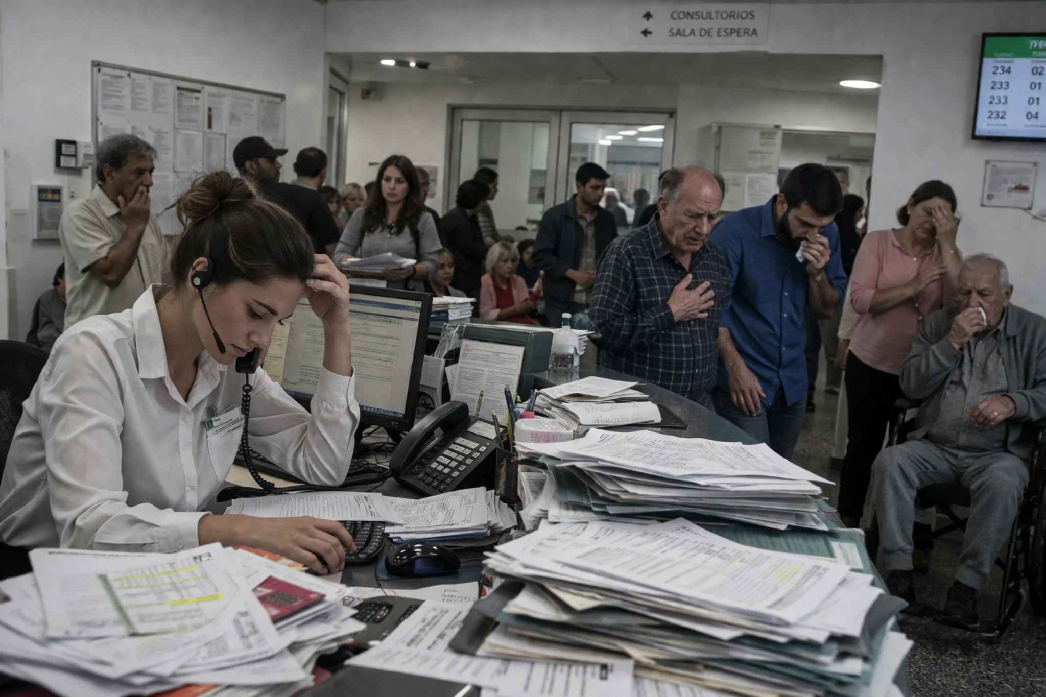 Crowded medical clinic waiting room